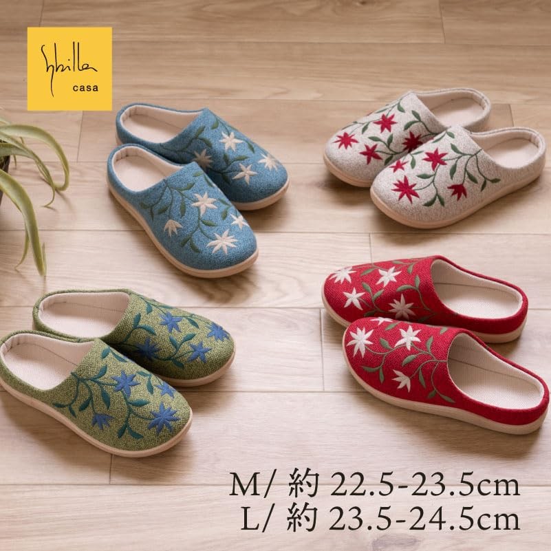 Sybilla Floral Slippers Green L Size Indoor Room Shoes Japan Sabot Styl