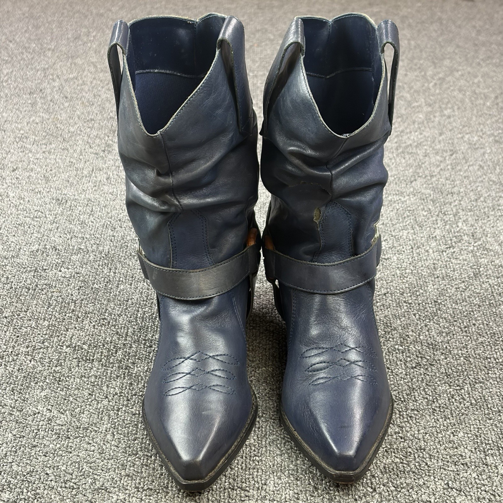Vintage Dingo Sample Boots Womens 6 Blue Slouch Western Harness Distressed RARE