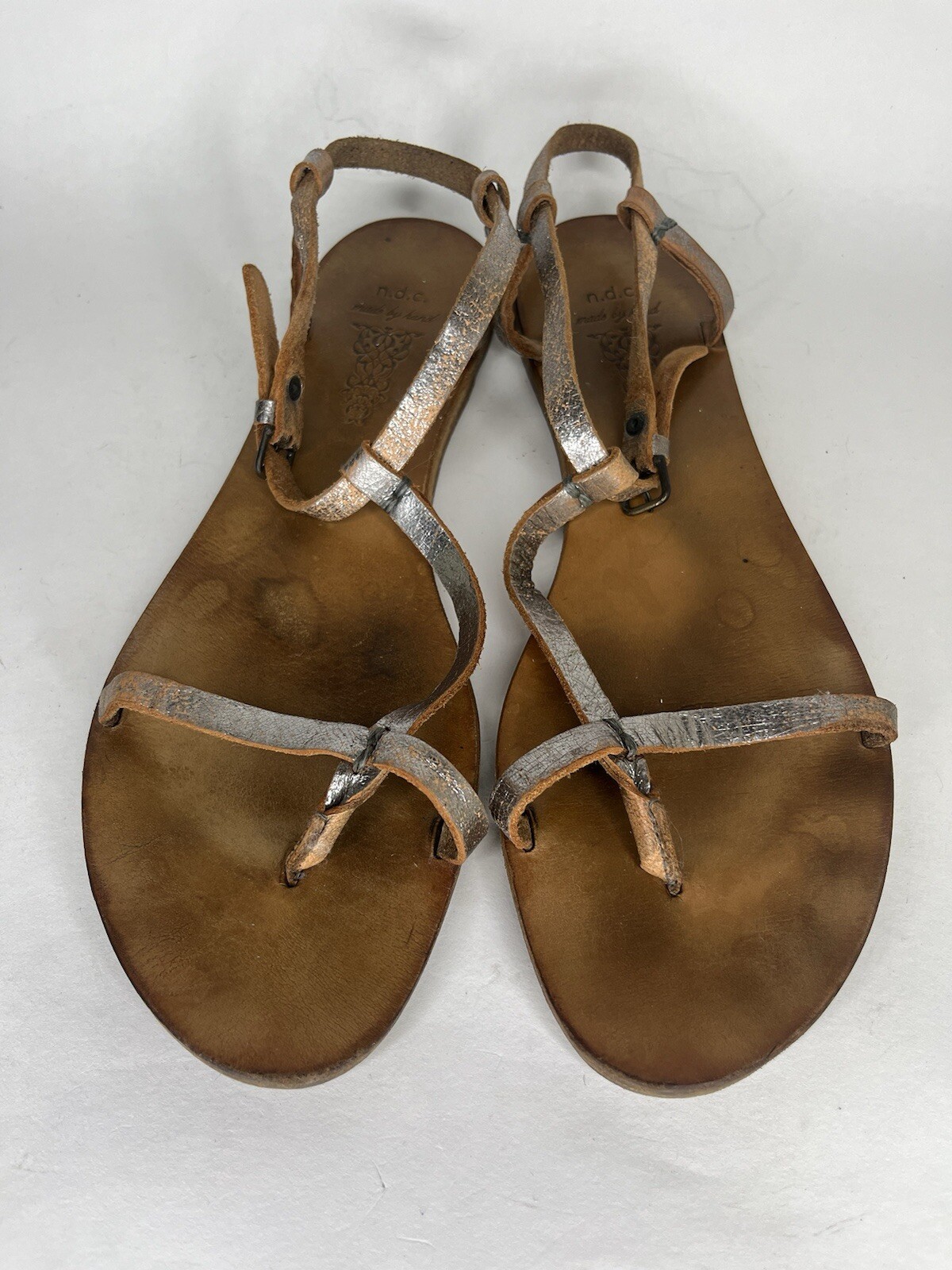 n.d.c. Made by Hand Sandals Women 41US 10 Shoes T-Strap Silver Slingback Strappy
