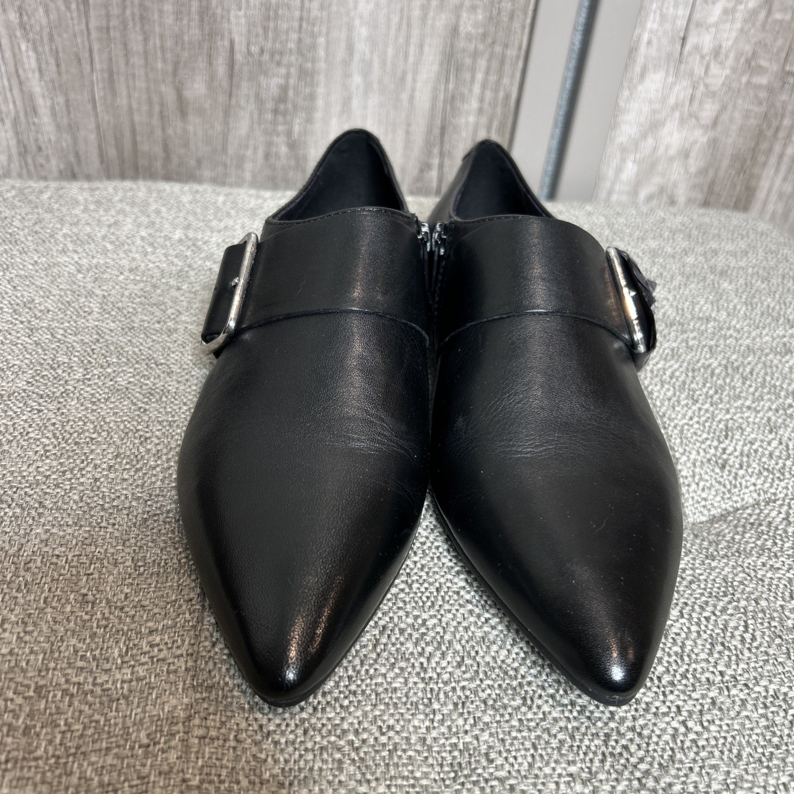Vagabond Black Kaitlin Leather Buckle Women Shoes Pointed Toe Buckle Zip Size 38