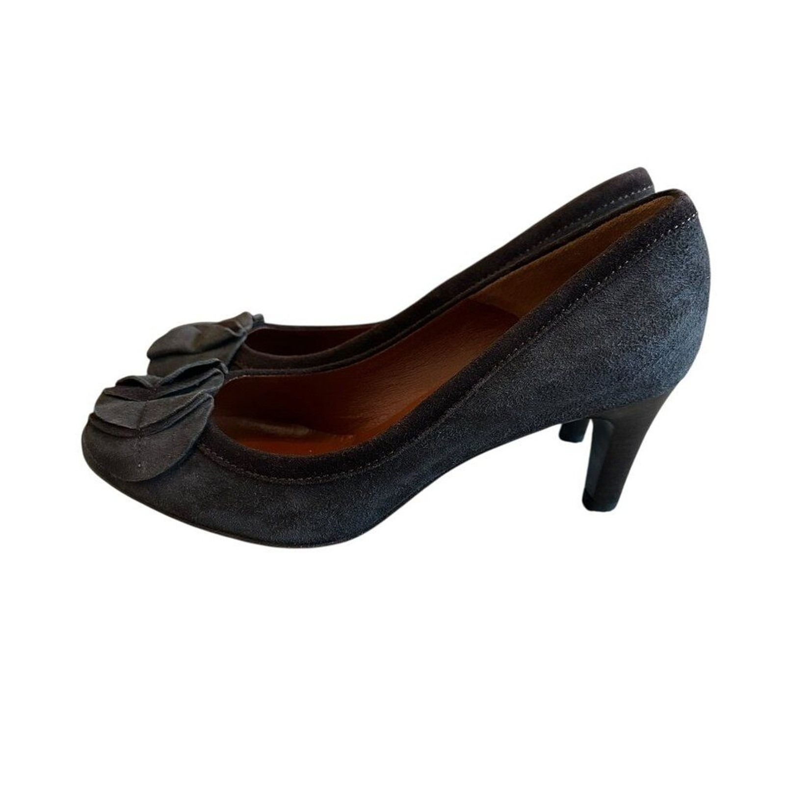 Guglielmo Rotta Suede Leather Closed Toe Pumps Round High Heel Size 36 5.5 Women