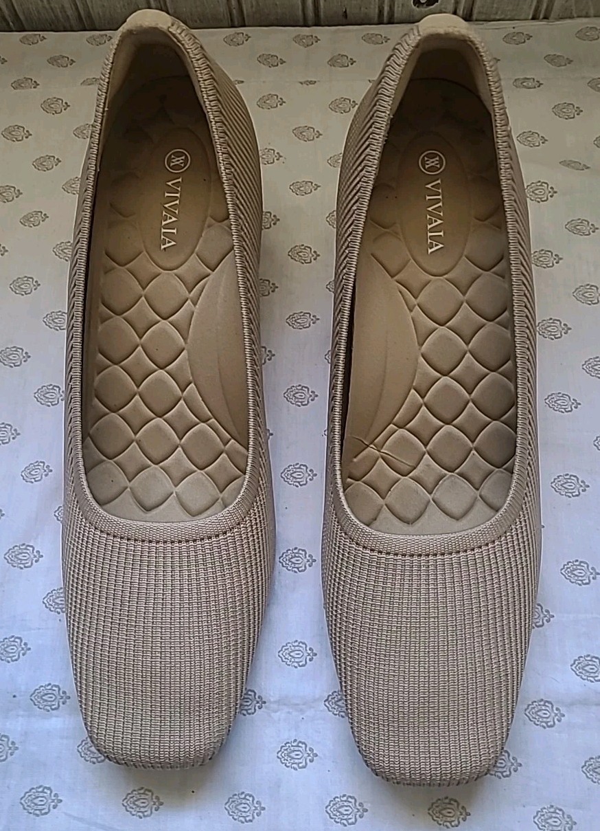 Vivaia Tan Biege RPET Knit Square Toe Wedge Heel Shoe Womens Size Eur 43