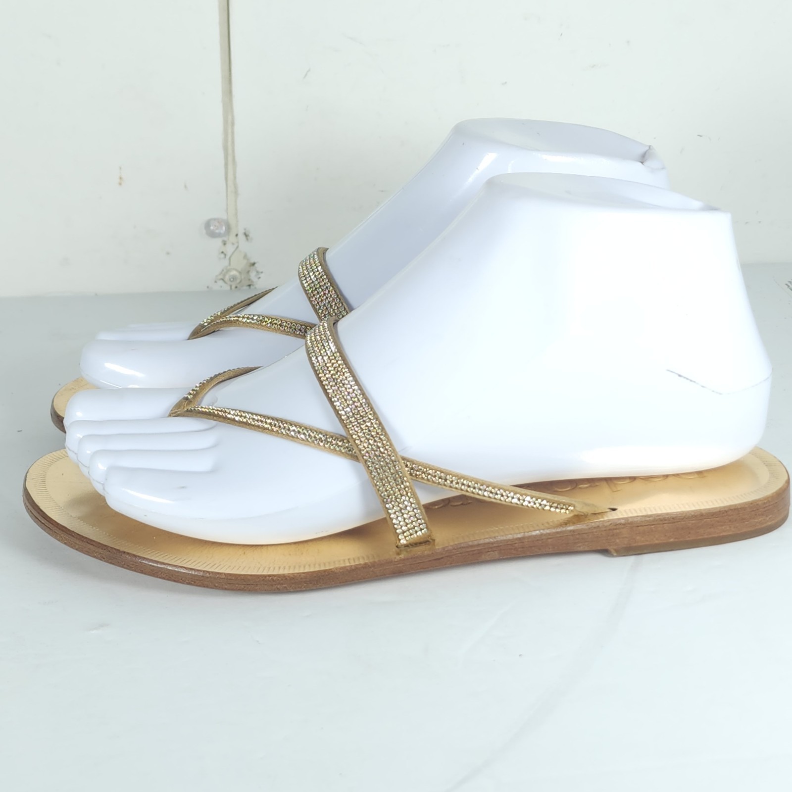 Pedro Garcia Women’s 36 US6 Gold Leather Swarovski Crystal Embellished Sandals