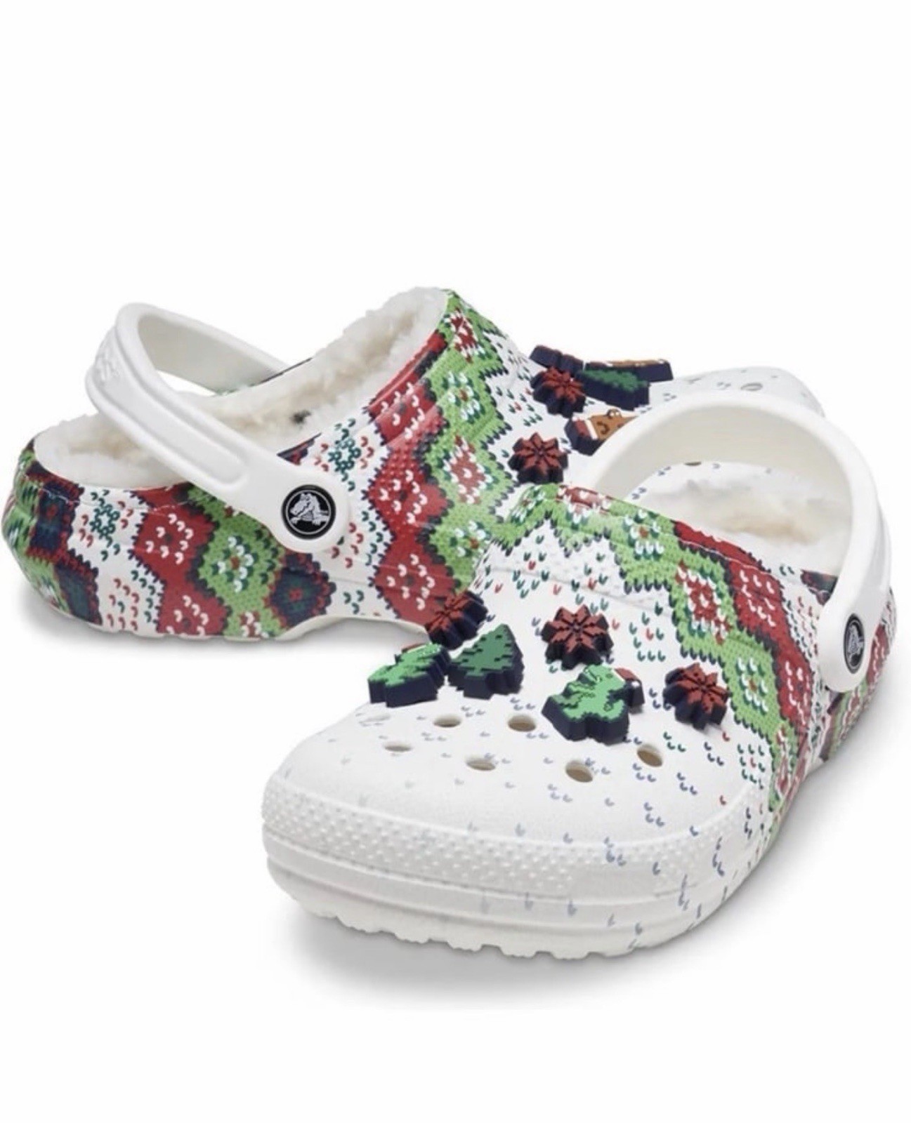 NWT Crocs Classic Lined Holiday Charm Clog White/Multi M5/W7 EU 37-38 207687