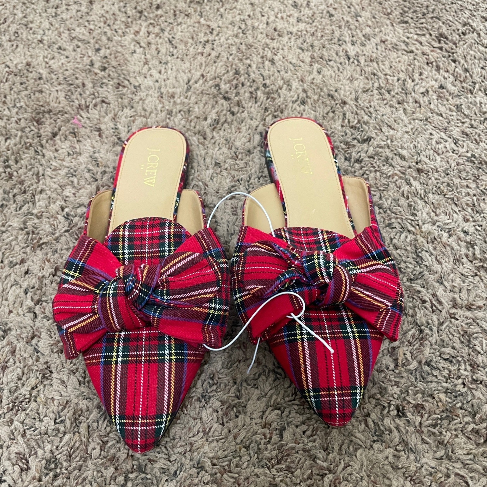 J.Crew Womens Red Tartan Plaid Bow Pointed Toe Mule Flats Size 7 Stewart Plaid