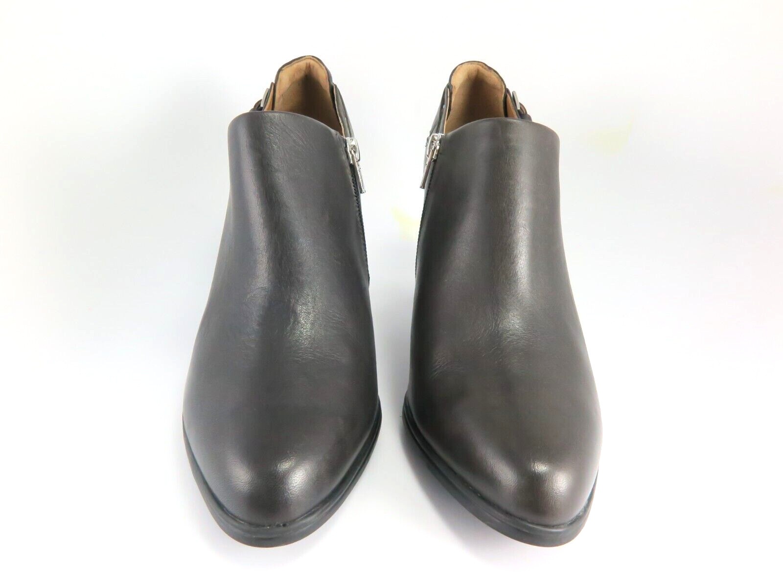 NEW – Clarks Heel Strap Booties Womens Size 9.5M Dark-Brown Leather Side-Zipper