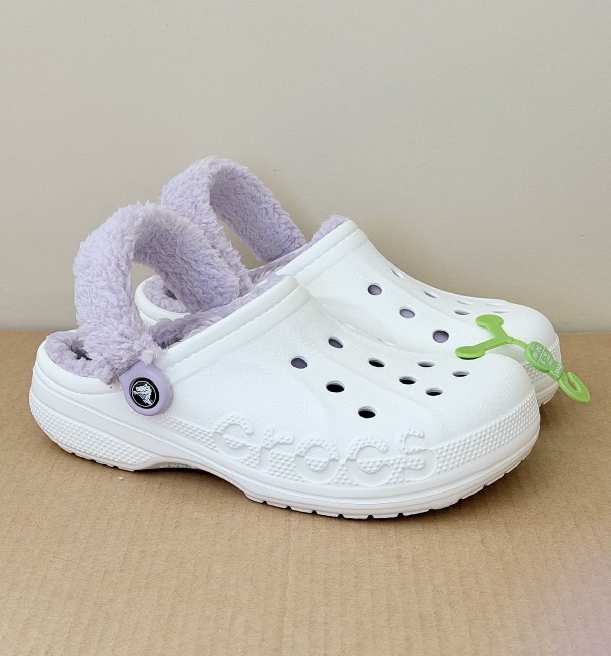 CROCS Baya Faux Fur Lined Clog White/ Lavender Women’s Size 9