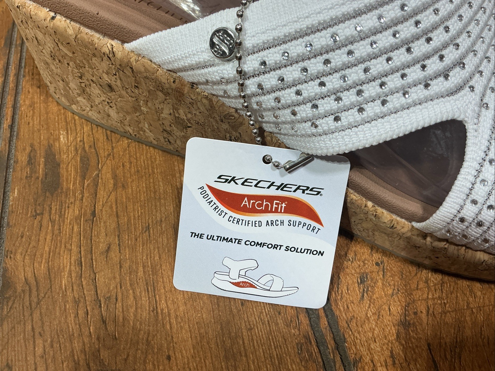 Skechers Womens Arch Fit Always Classy Sandals Slide Wedge Cork White Size 10