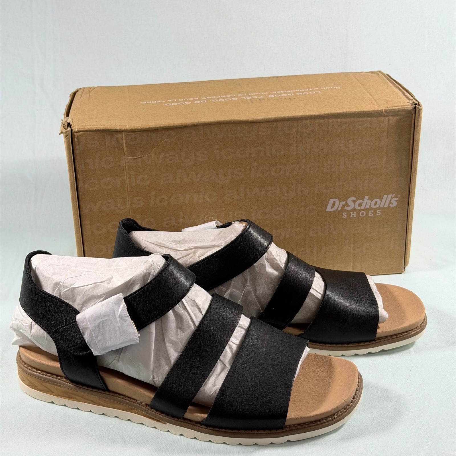 Dr. Scholls Size-8.5M Womens Island Glow Black Strappy Comfort Sandals