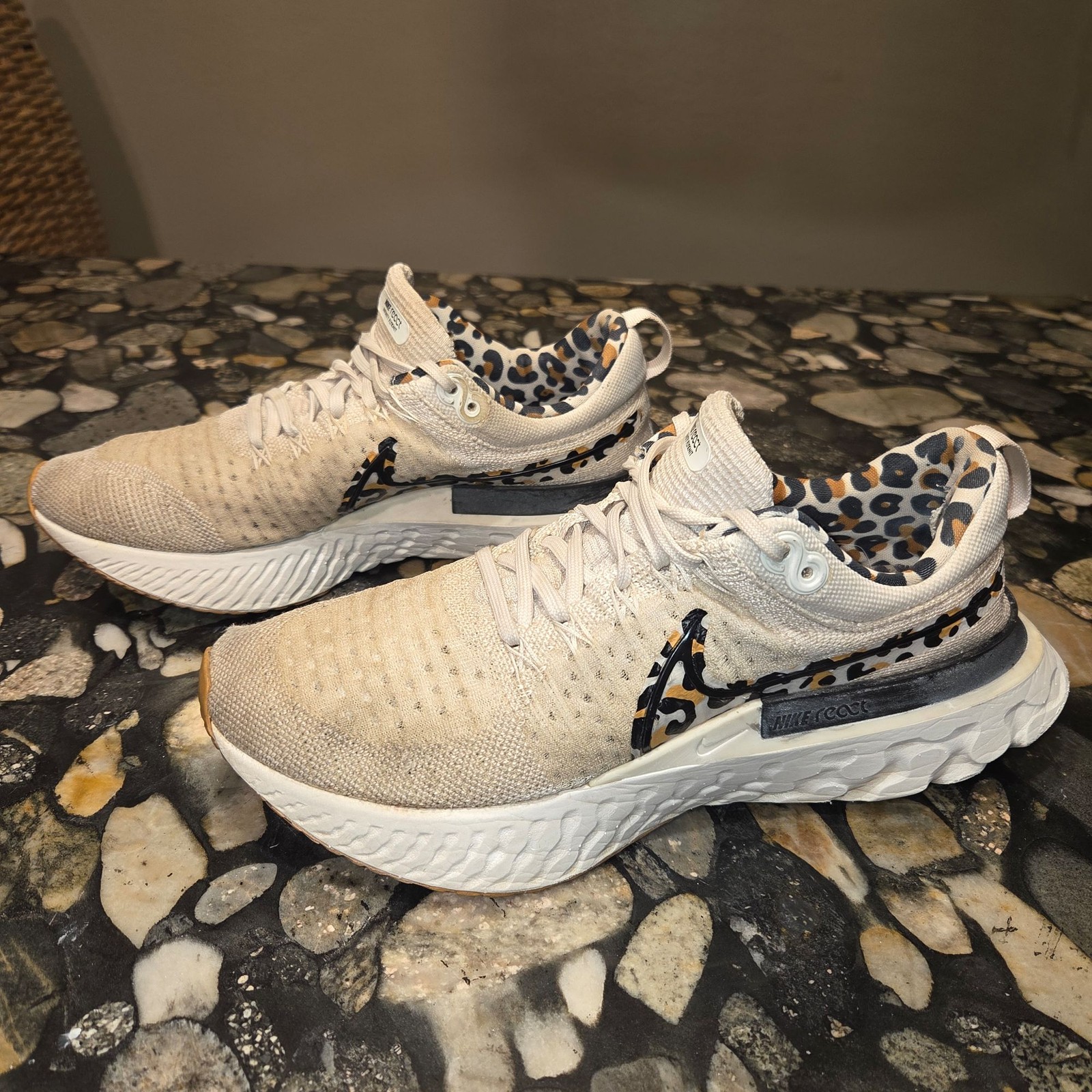 Nike React Infinity Run Flyknit 2 Leopard White Womens Running Shoes Size 10