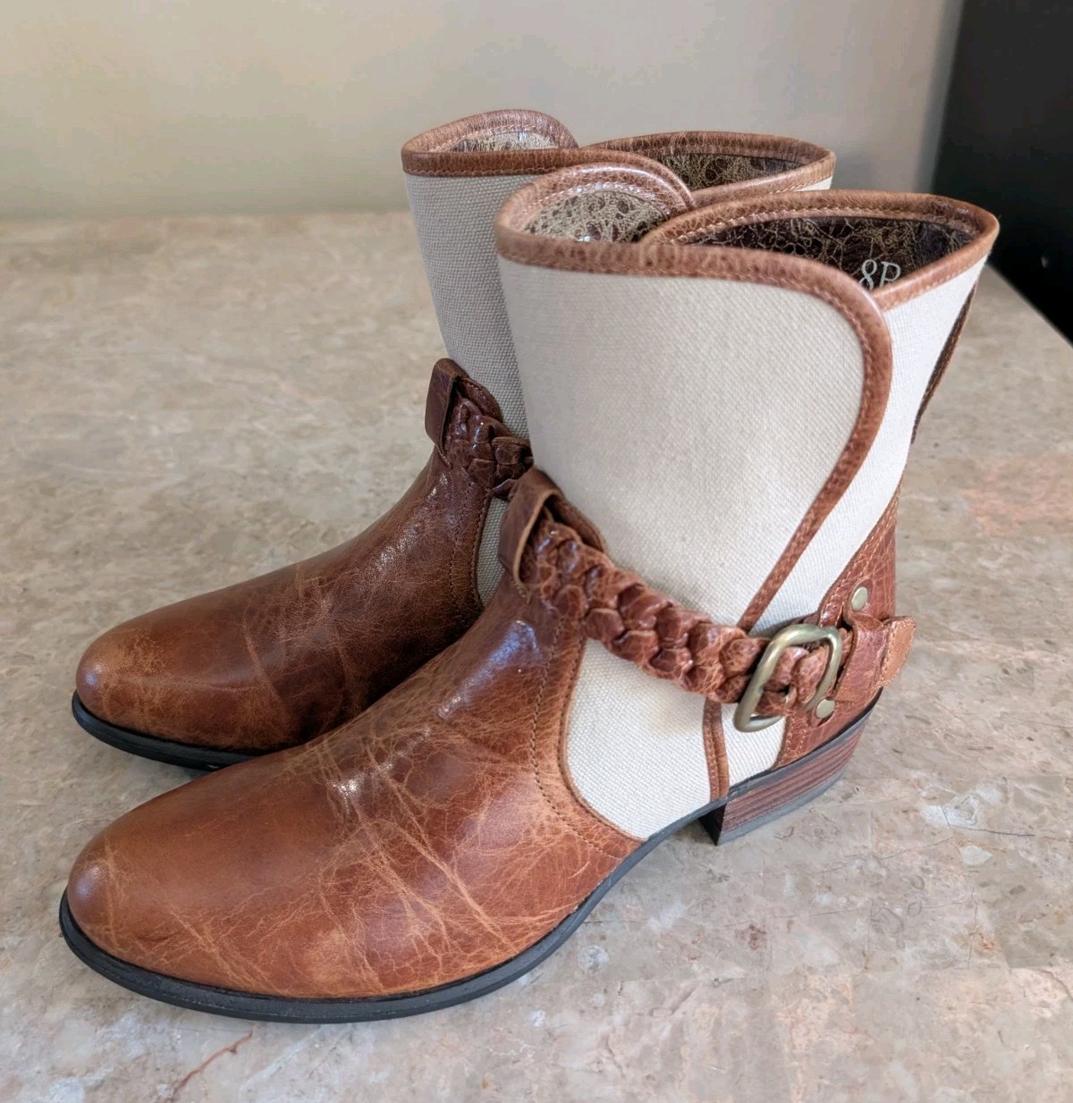 Ariat Sojourn Western Strap Ankle Cowboy Boots Beige Braided Women Size 8-B
