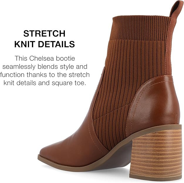 Journee Womens Tru Comfort Foam Harlowe Chelsea Booties | Cognac | 6.5