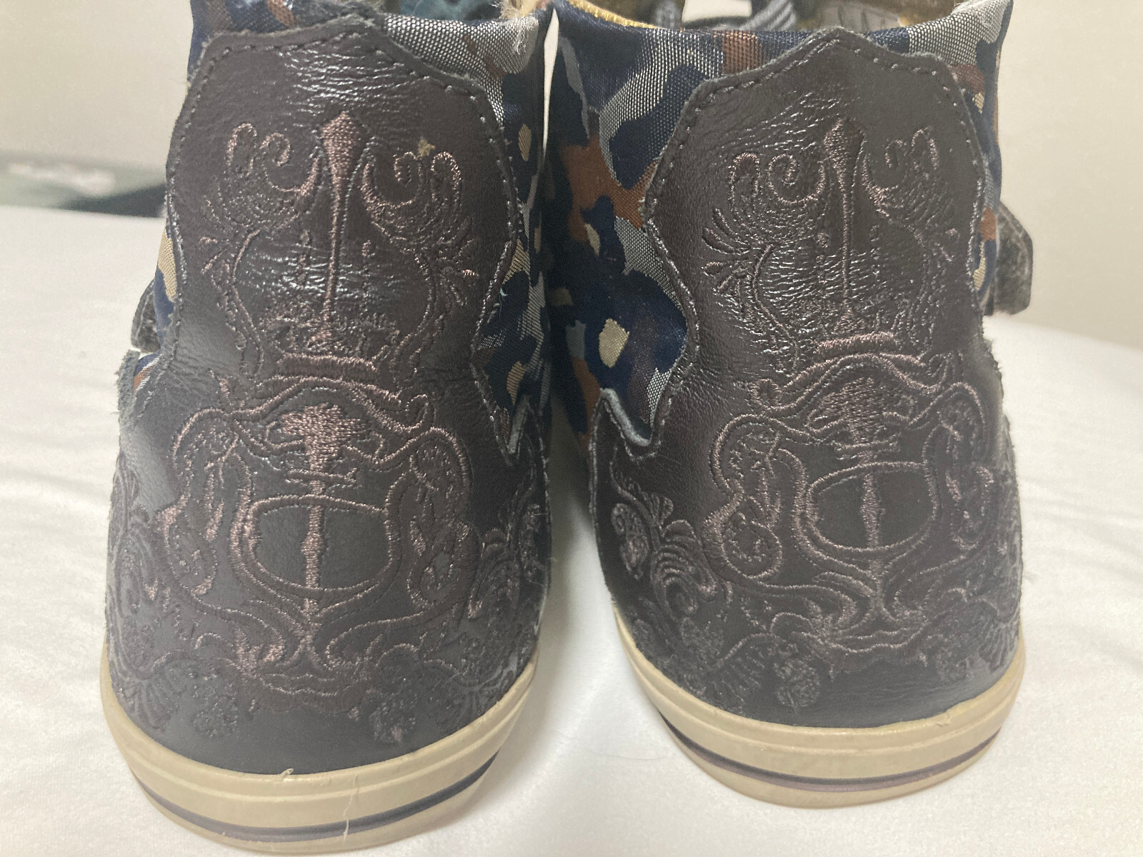 Just Cavalli High-top Sneakers – 38 fits like 37 1/2 – leather/canvas brown/blue