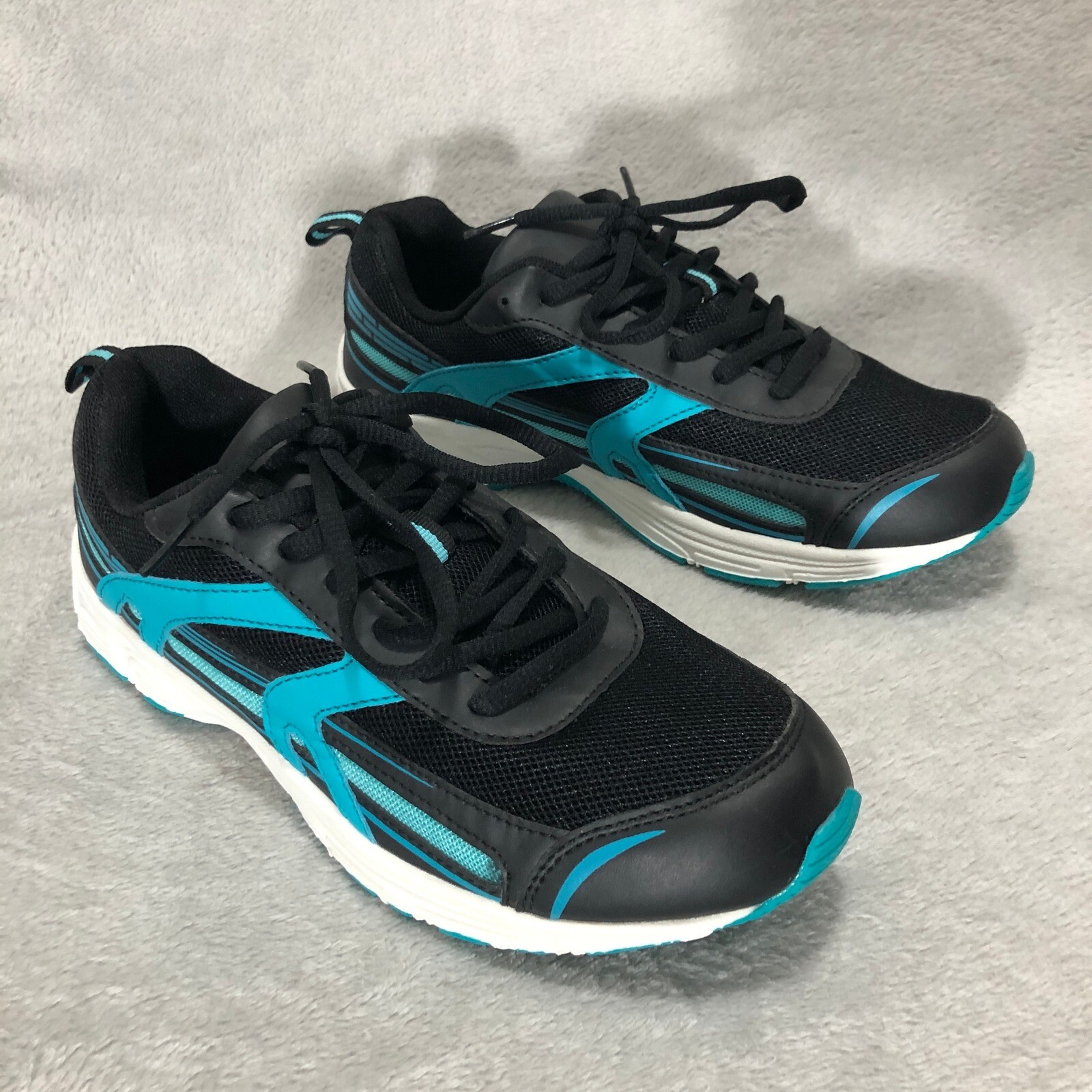 Athletic Running Shoes Black Turquoise Lightweight Sneakers Size 8M