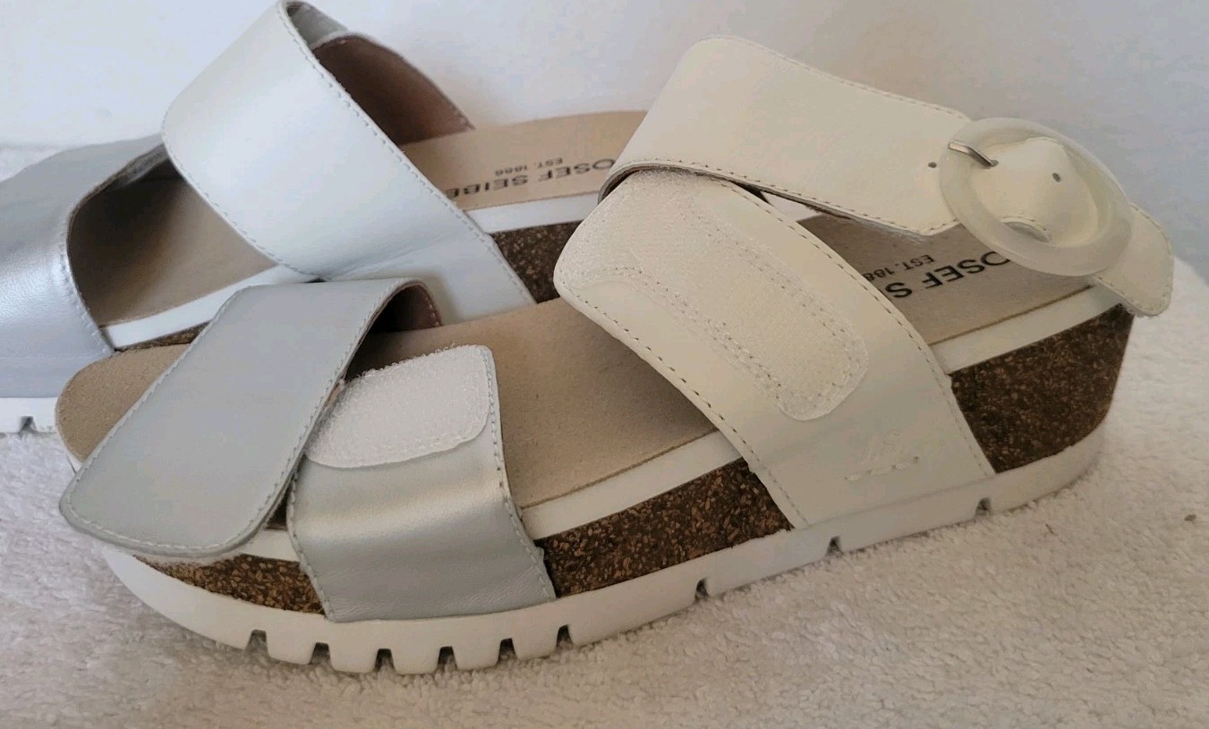 Josef Seibel Quinn 14 Sandals Women’s Silver Kombi Leather Slip-On 38/ 7-7 1/2