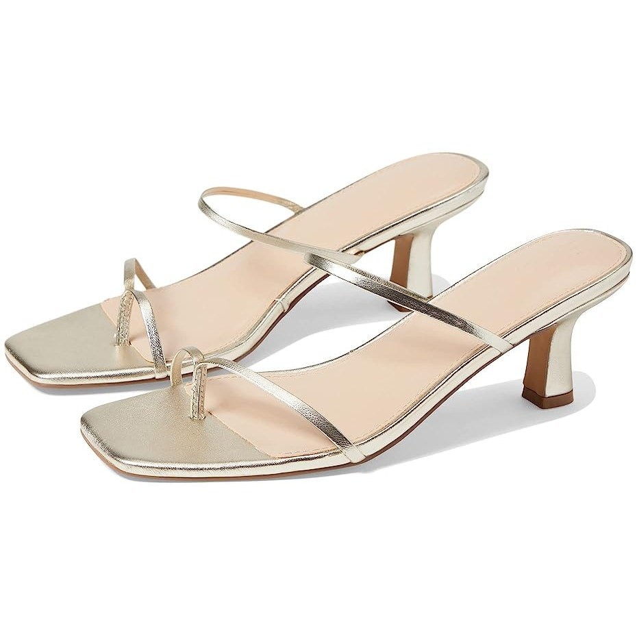 FARYL by Farylrobin Womens Aria Heel Sandals US 14 Gold Vegan Leather EUC