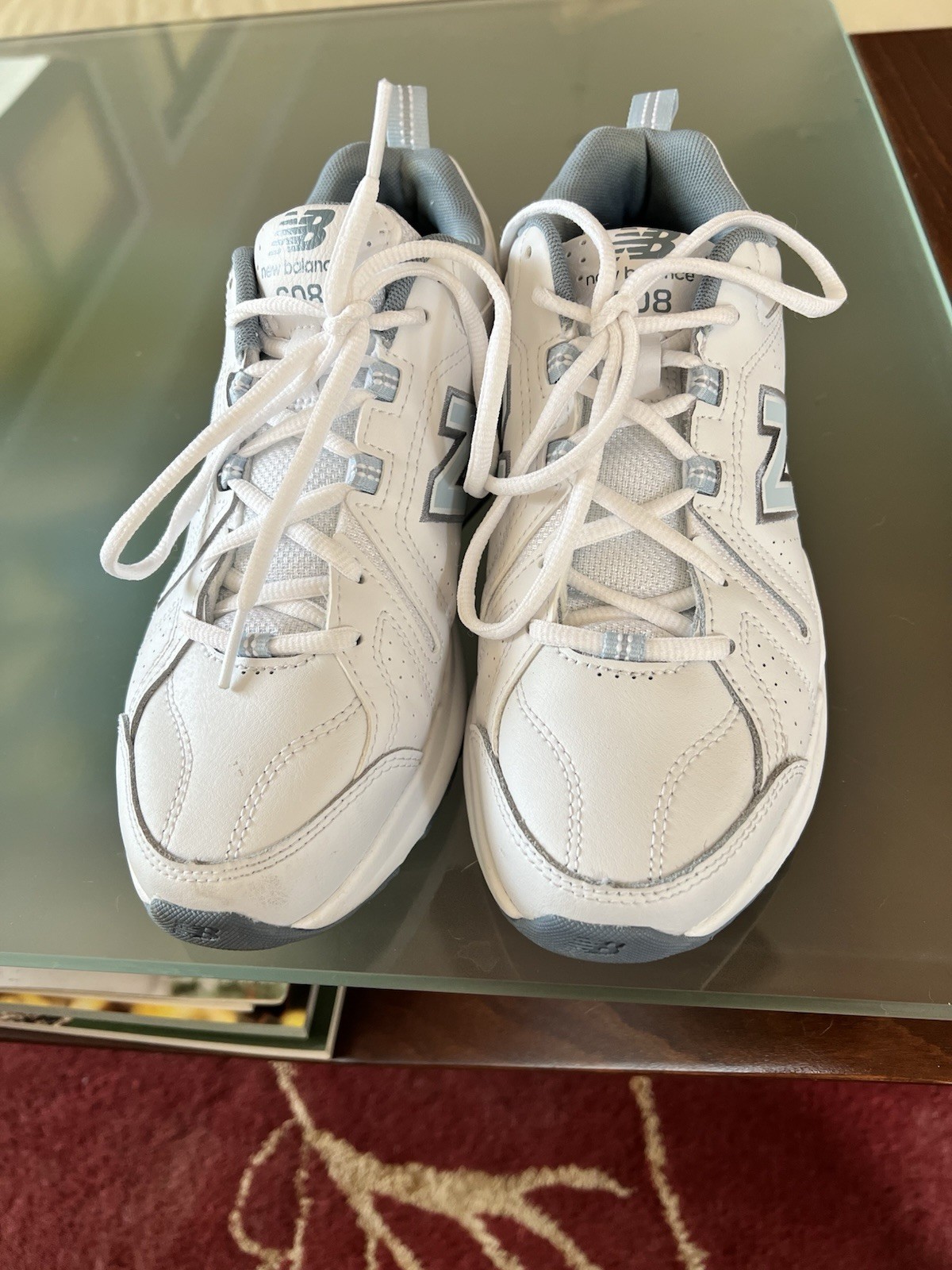 Preowned New Balance 608 size 8M White walking sneakers. Worn 3 times!