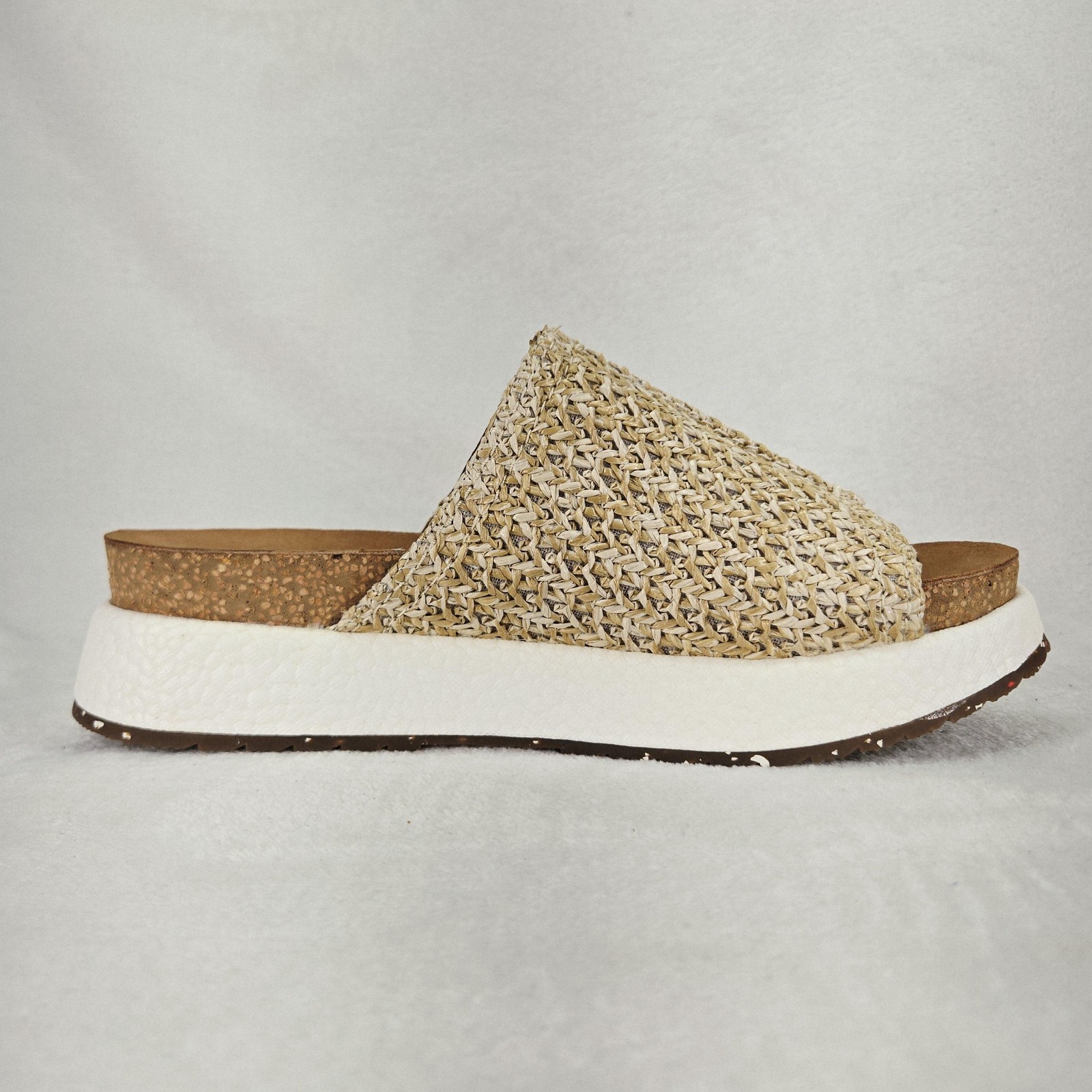 OTBT Wayside Sandals Womens 7.5 Beige Woven Platform Slide Wedge Casual