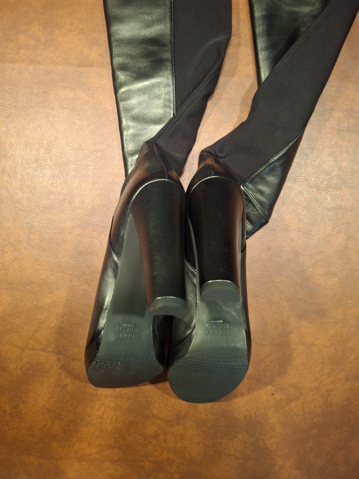 STUART WEITZMAN LEATHER OTK BOOTS 10N BLACK 50/50 STRETCH SMOOTH LEATHER SPAIN