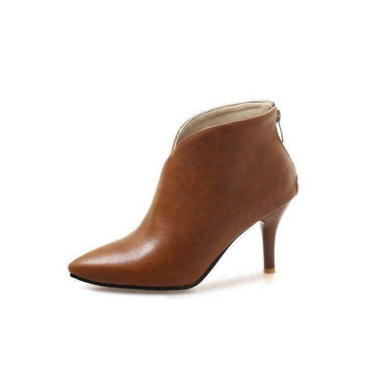 Womens High Heels Ankle Boots Back Zipper Faux Leather Dress Casual Party Shoes