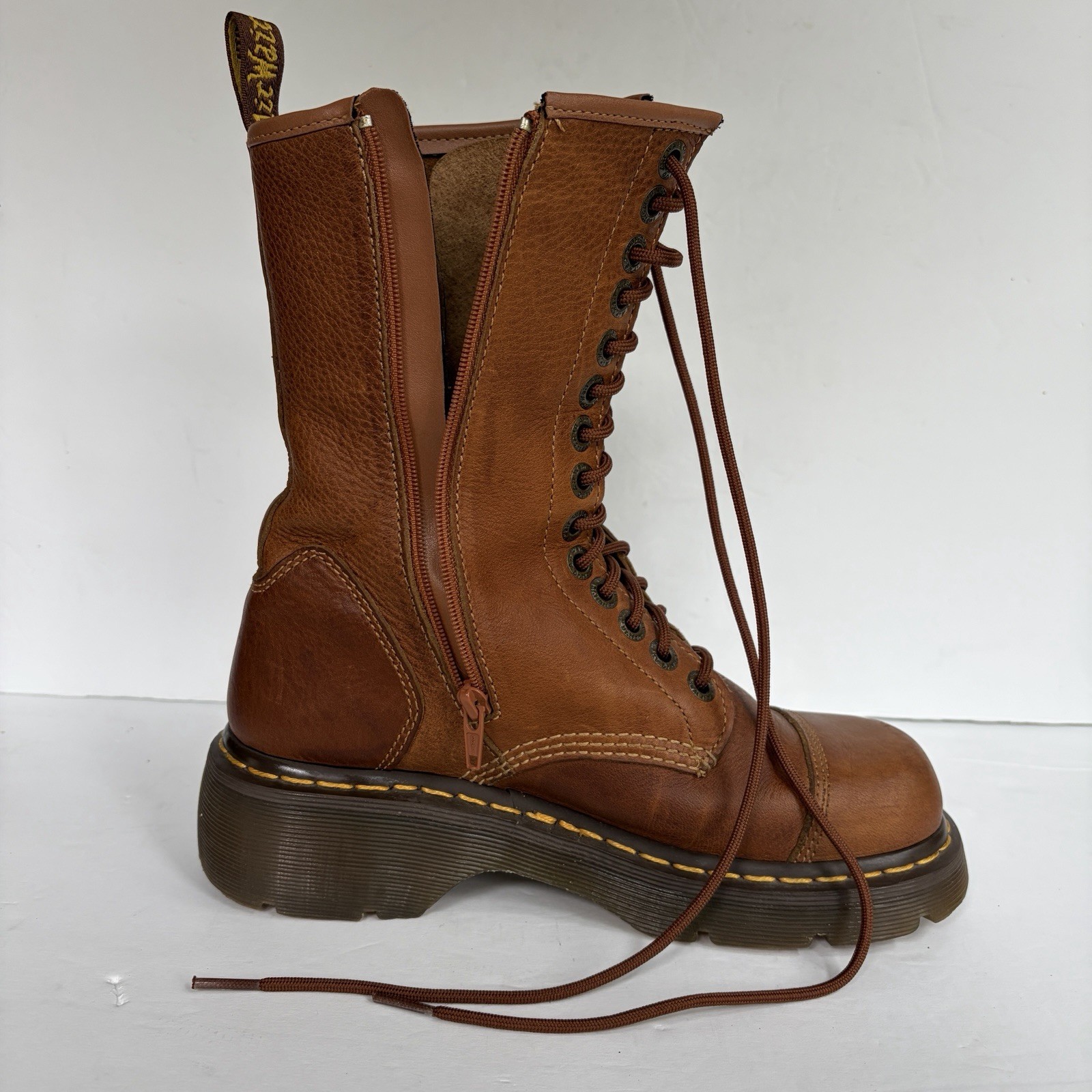 VTG Doc Martens Miranda Combat Boots Womens 8/8.5 Brown Lace Up Chunky Platform