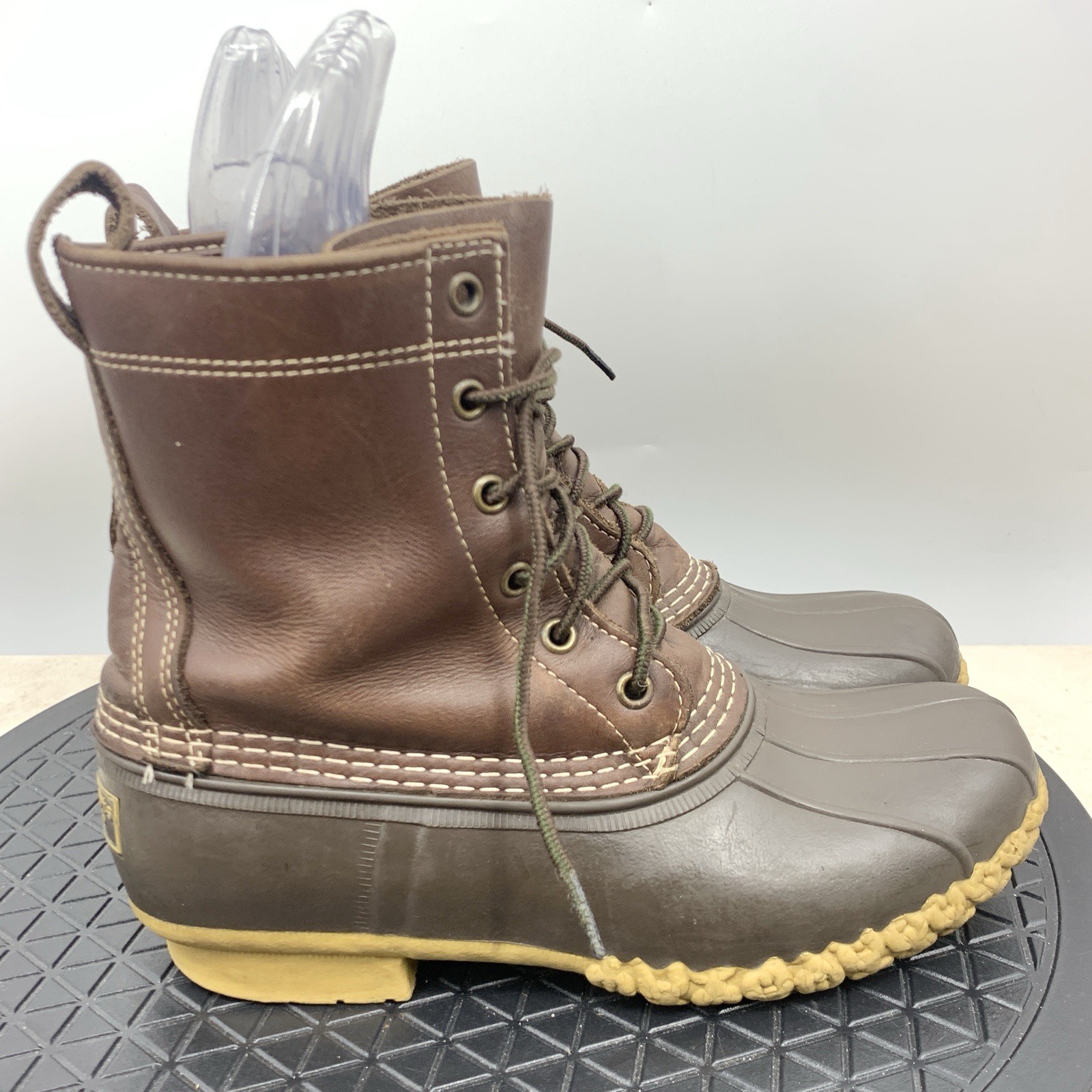 LL Bean Duck Boots Women Size 8 Shoes Dark Brown Leather Rubber Mid 8″ Tie
