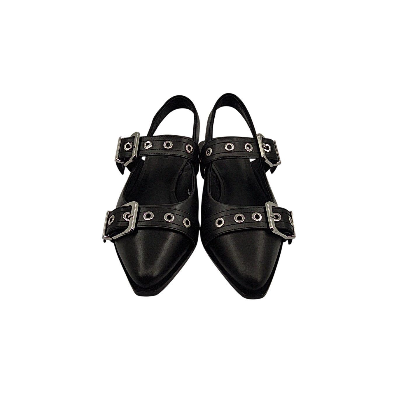 Quince Italian Leather Bold Buckle Slingback Flat Black Shoes 8