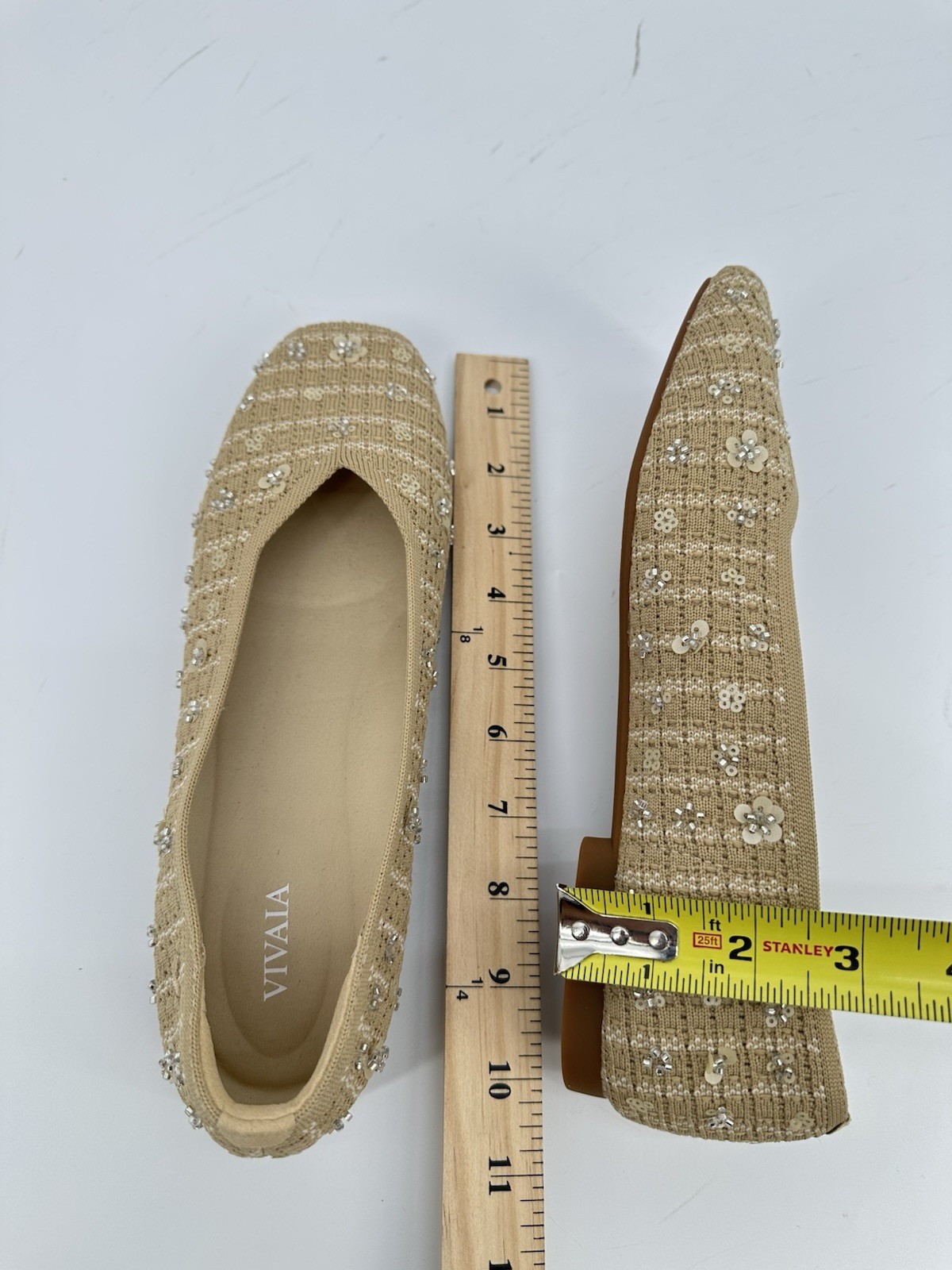 VIVAIA Margot 2.0 Square Toe V-Cut Knit Flats Beige Floral EU 39 US 8 NIB