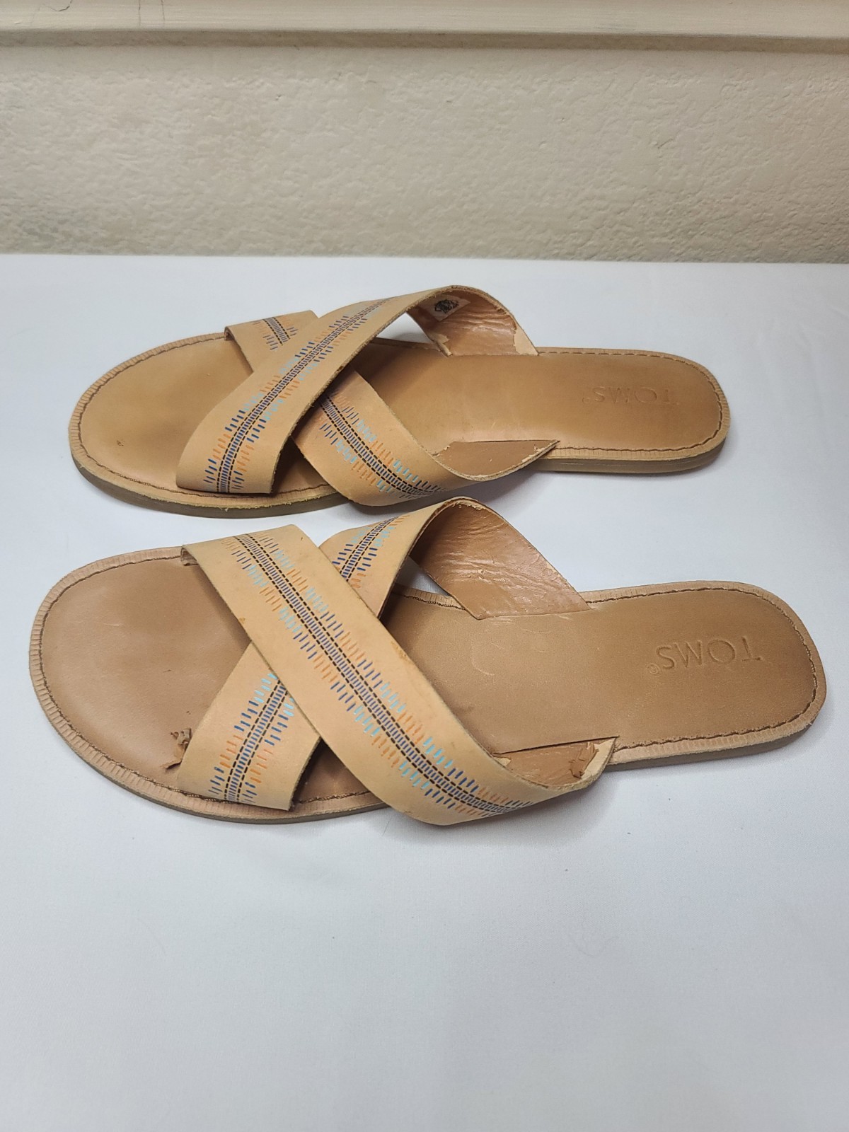 TOMS Women’s Crisscross Slide Sandals Tan Leather Size 10