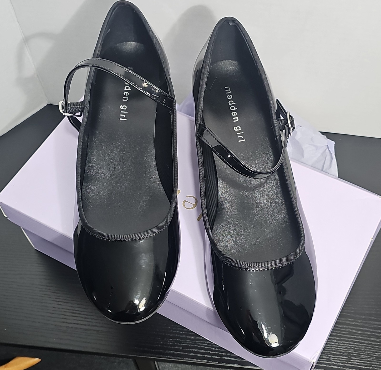 Madden Girl tutu Black Patent block heel Mary jane Buckle Straps Women’s Size 10