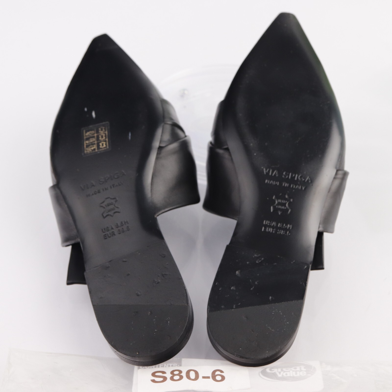 Via Spiga Womens Birgit Mules Size 8.5 M Black Leather Pointed Shoes Flats Italy