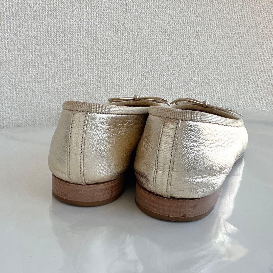 CHANEL Cocomark Ballerina Flats Leather Logo Ribbon Italy Used