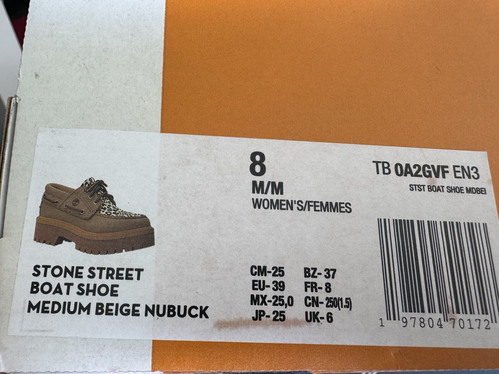 Timberland Stone Street Boat Shoe Beige Nubuck Animal Print Women’s 8 M