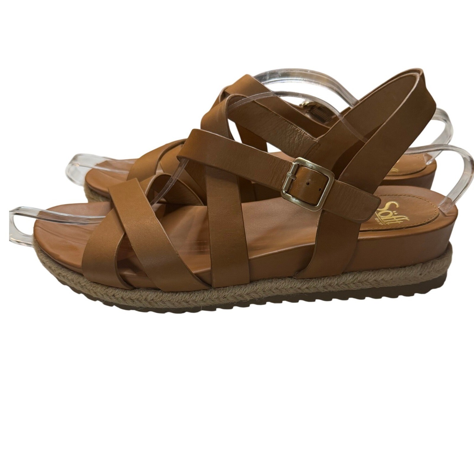 Sofft Brown Leather Strappy Platform Espadrille Sandals SF0030500 Size 11M
