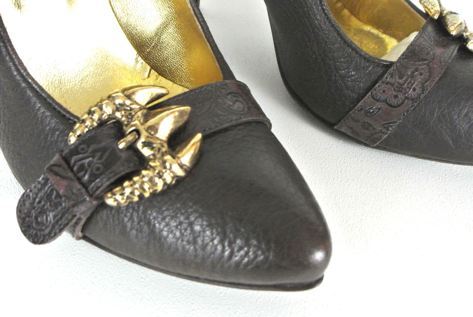 Just Cavalli Brown high Heel pumps 9.5 Gold Buckle Made In Italy Pointy toe*1008