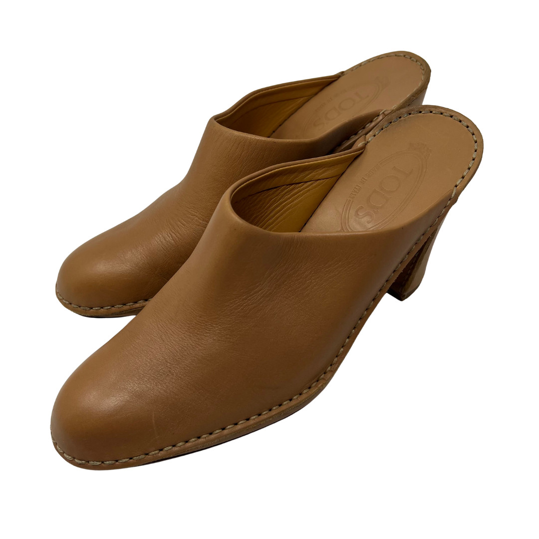 Tod’s Leather Mule Clogs Brown Slip On Heels Made in Italy Women’s
