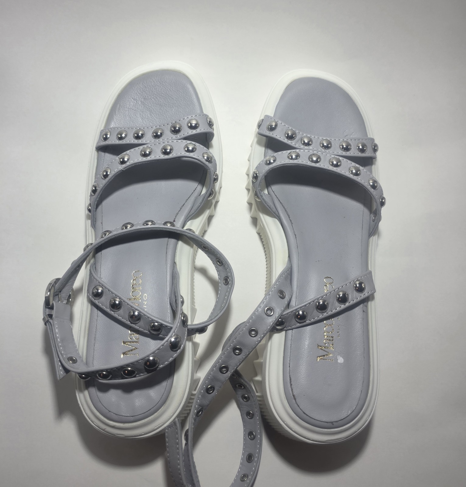 Marco Moreo Made in Italy Platform Sandals EU 39 Gray Studded Ankle Strap Chunky