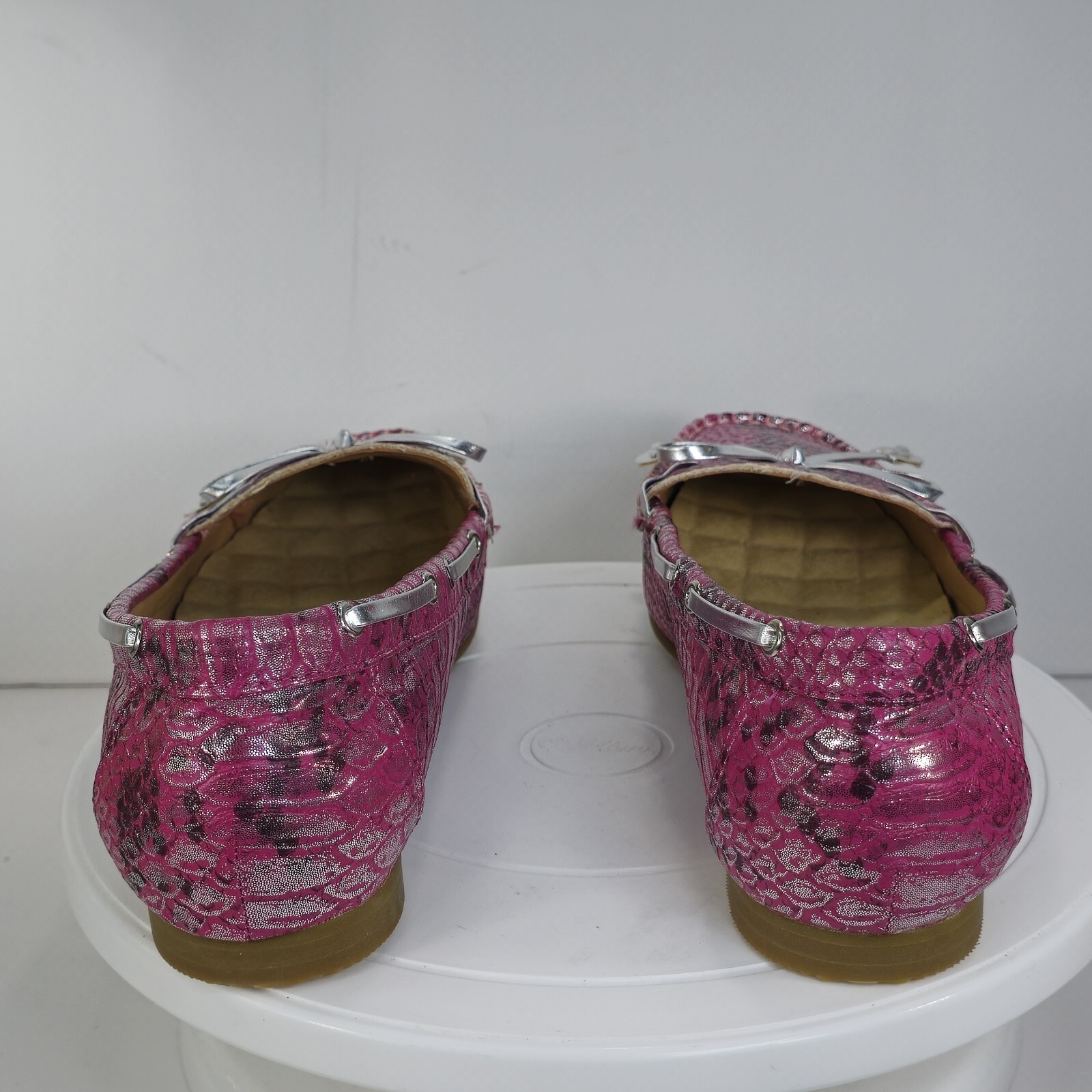 JOAN BOYCE WOMENS 10M PINK SNAKESKIN PRINT RHINESTONE ACCENTED BOW LOAFER SHOES