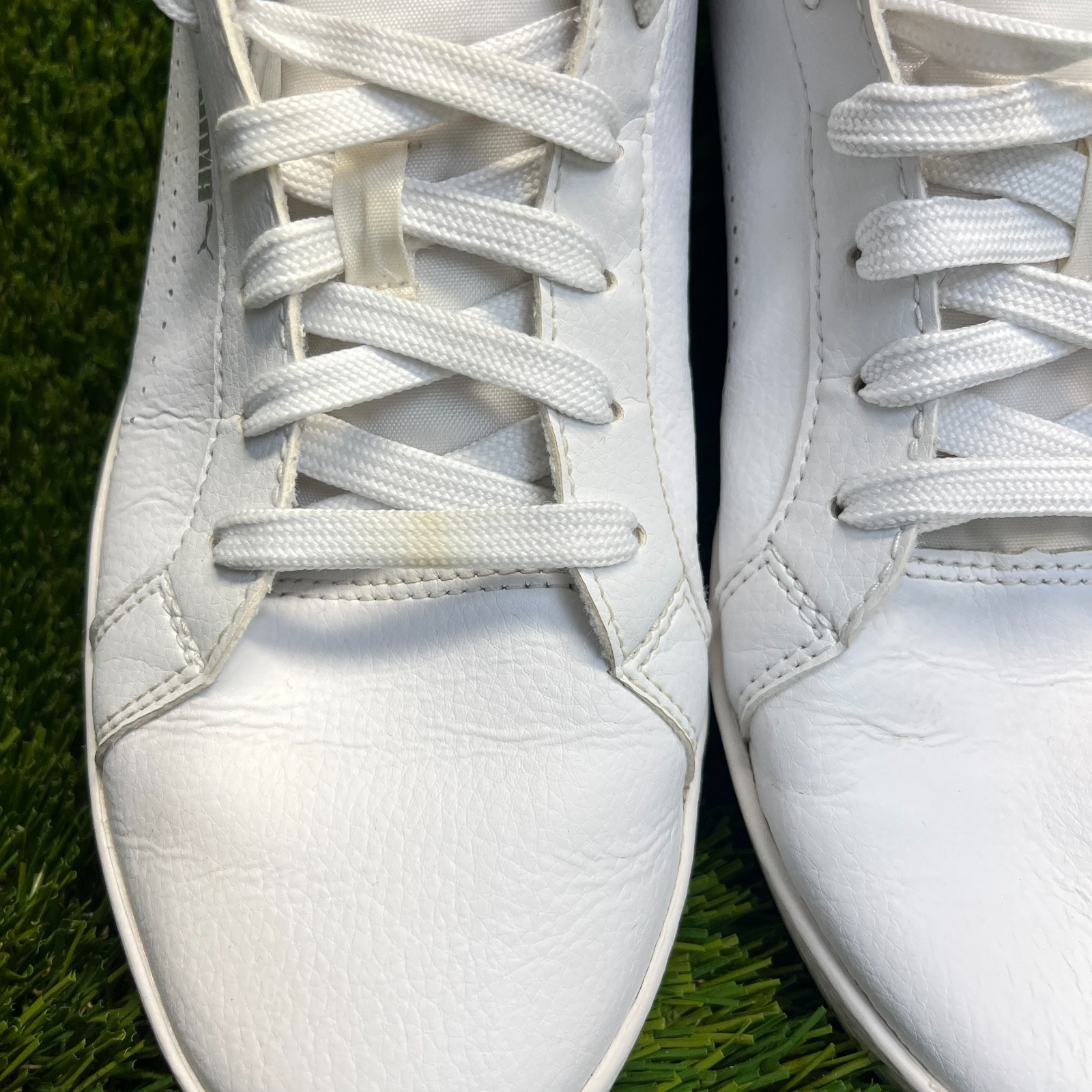 Puma Smash Womens Size 8 White Silver Athletic Leather Walking Shoes Sneakers