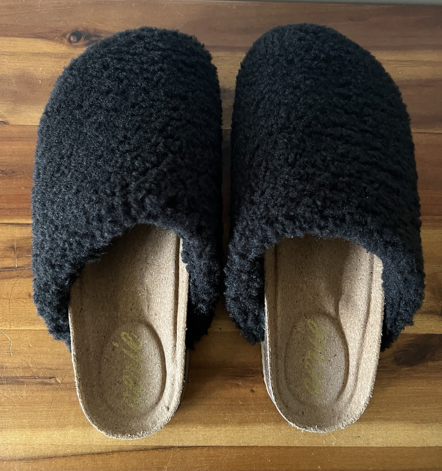 Aerie Sherpa Mule Slides Black With Cork Size 7