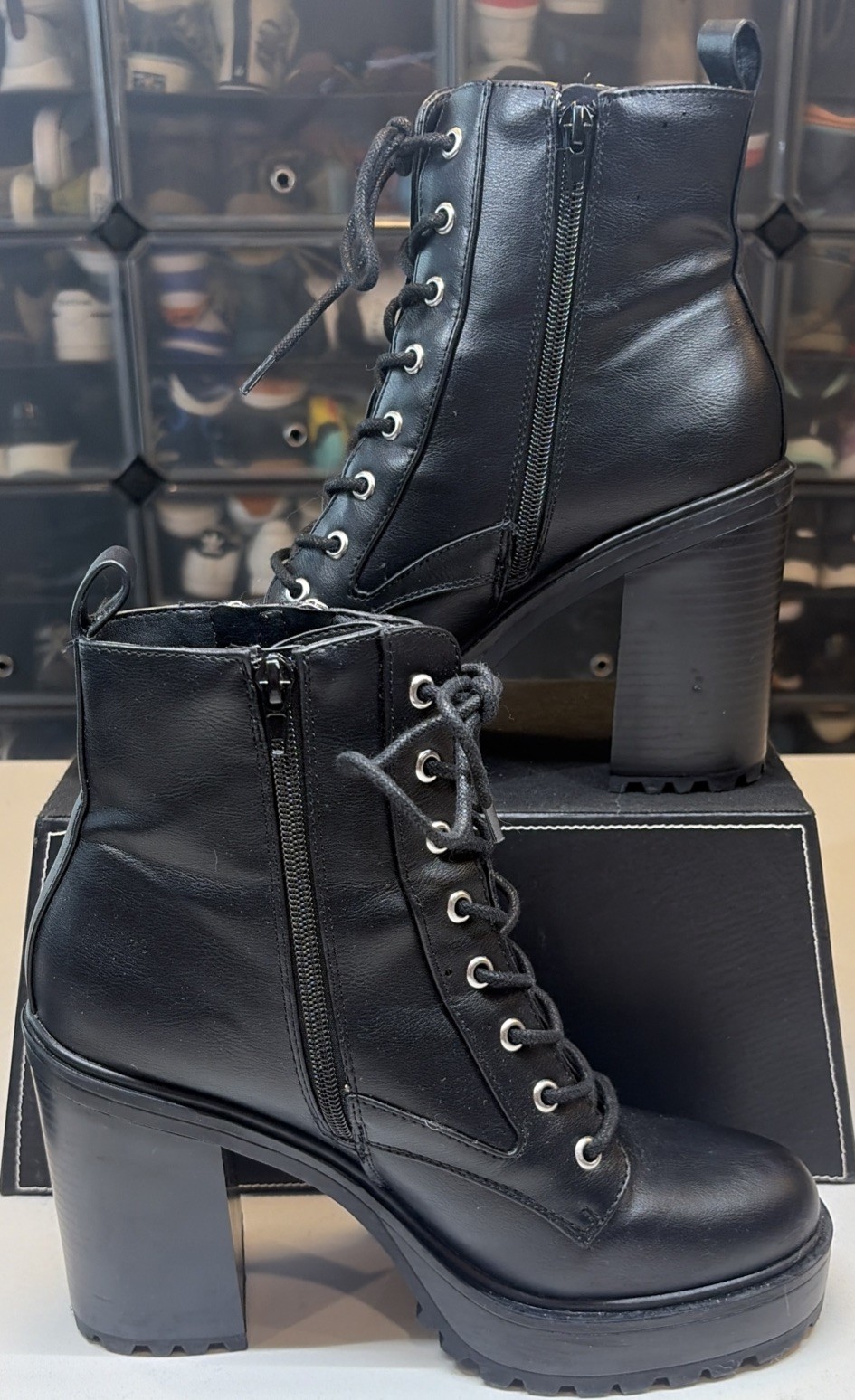 GBG Black Los Ange Platform Combat Boots Chunky Block Heel Womens 10M (B3-C)