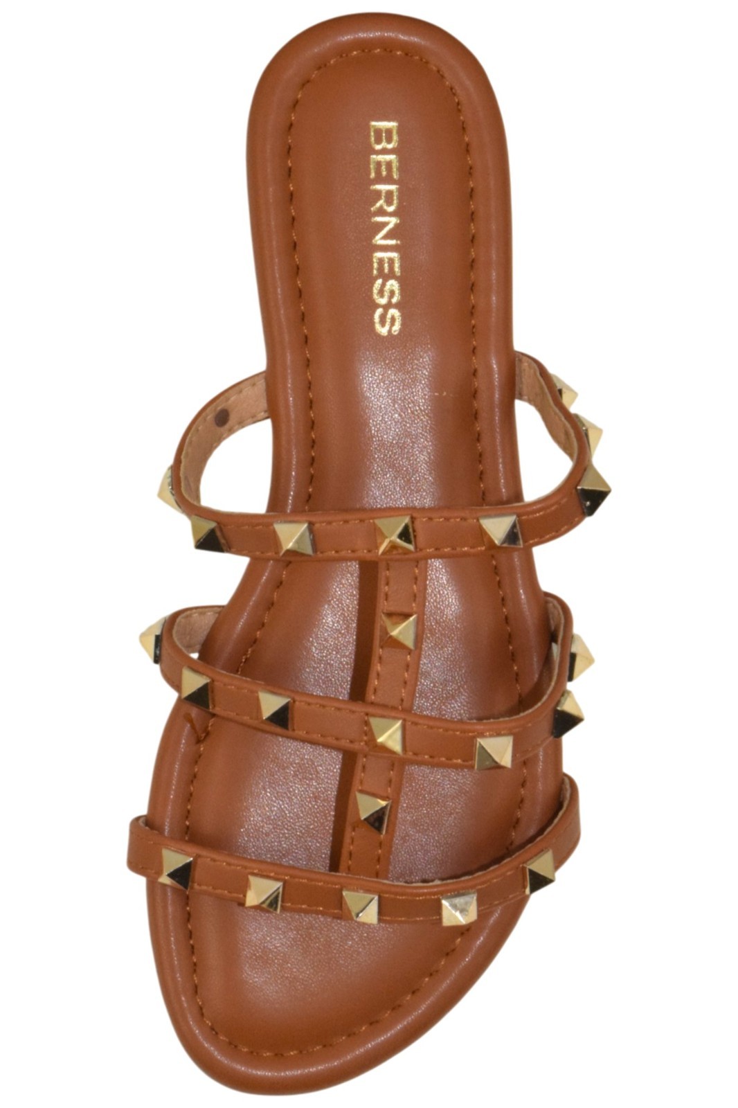 Berness Women Studded Sandals Strappy Slip-On Metal Studs CAMBRIA Brown Camel