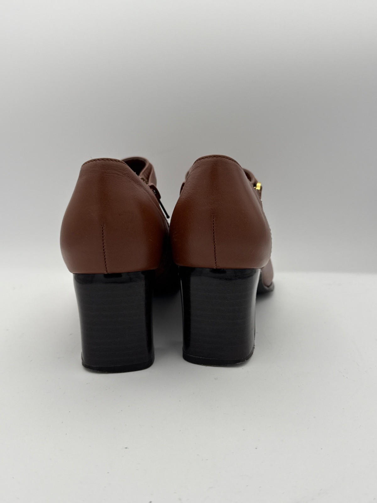 AJ Valenci Brown Leather Block Heel Ankle Booties With Side Zipper & Strap 7W
