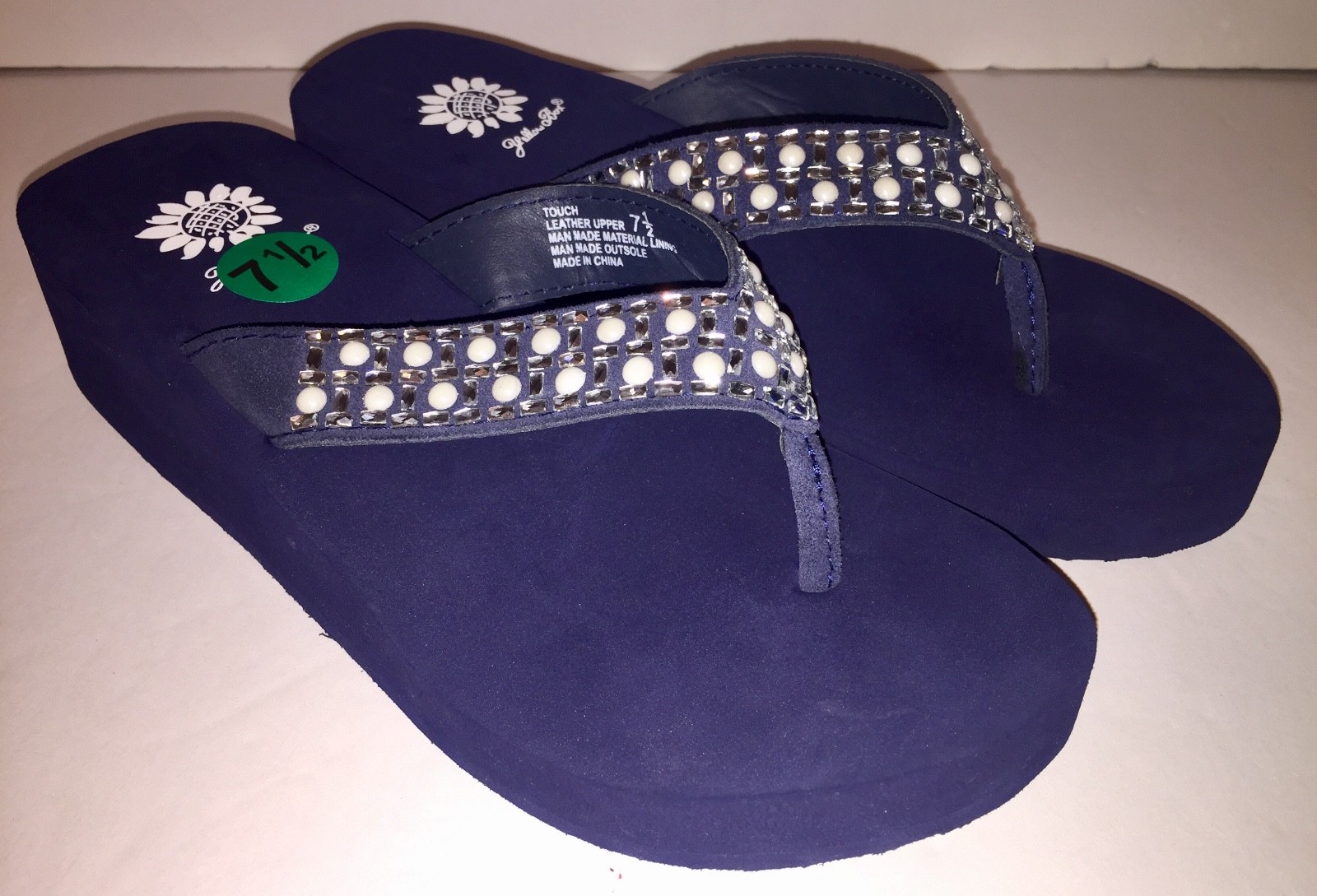 Yellow Box Flip Flops Sandals Women’s Touch Wedge Pearl Jeweled Blue Black NWT