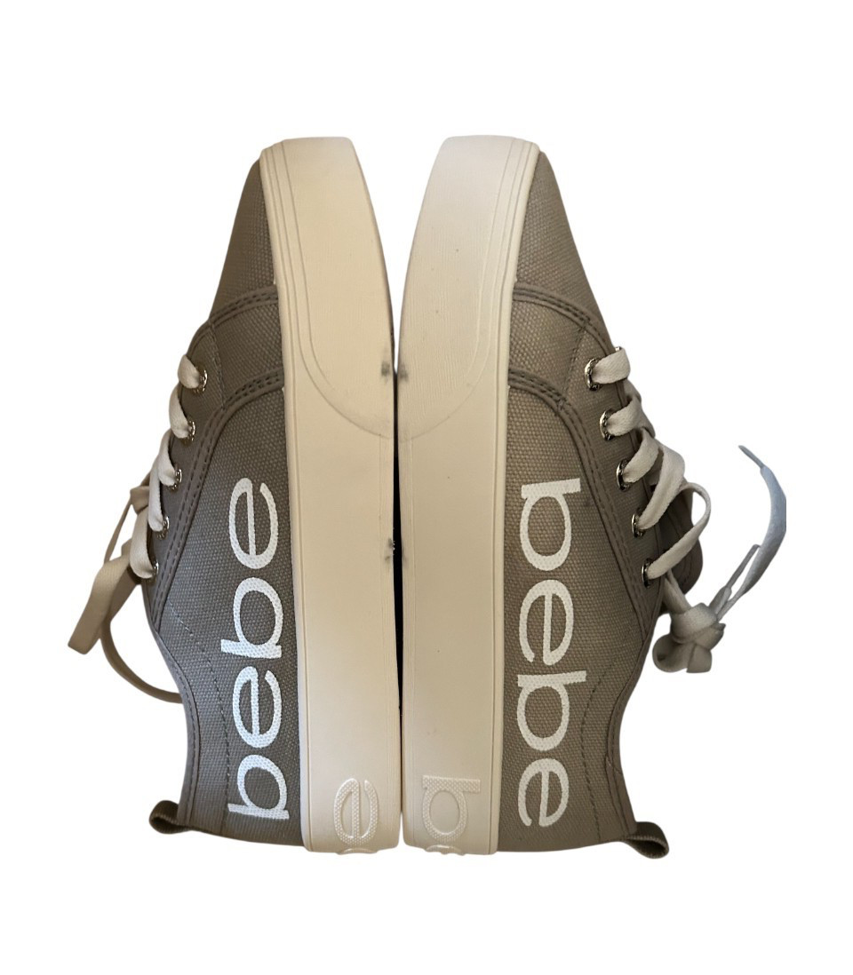 BEBE Women’s Light Gray Canvas White Logo Platform Sneakers Shoes 7 M NEW 🌸
