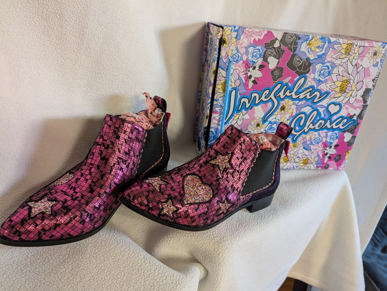Irregular Choice Starlight Impress Pink Glitter Chelsea Boots UK 39/US 8 NIB