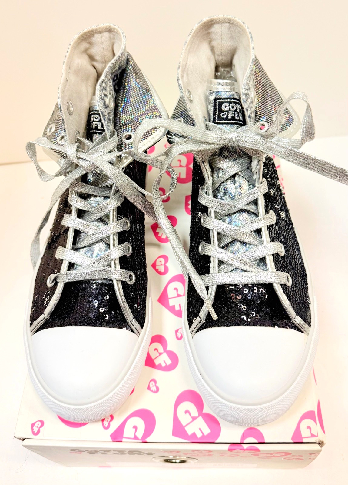 Gotta® Flurt Women’s size 8 Black/Silver Sequin Hi-Top Convertible Sneakers NIB