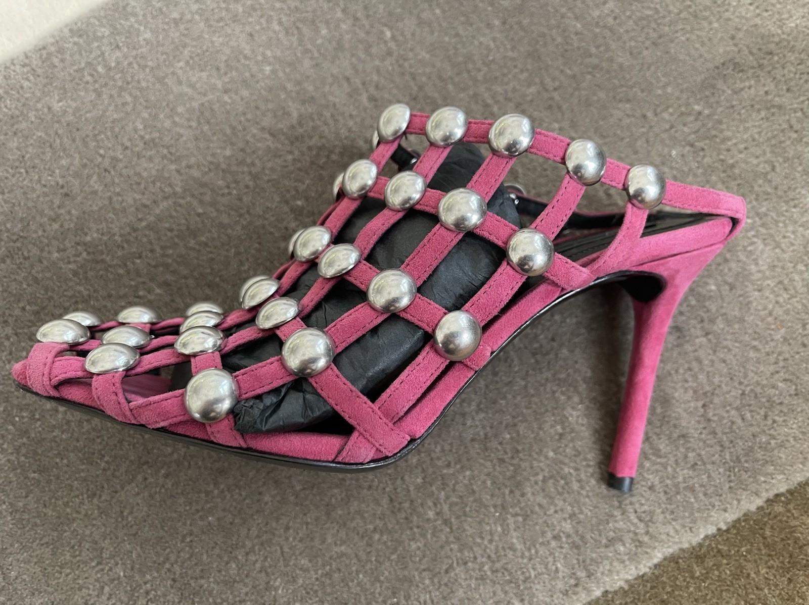 Alexander Wang Sudie Studded Suade Cage Mule Shoes Size 37