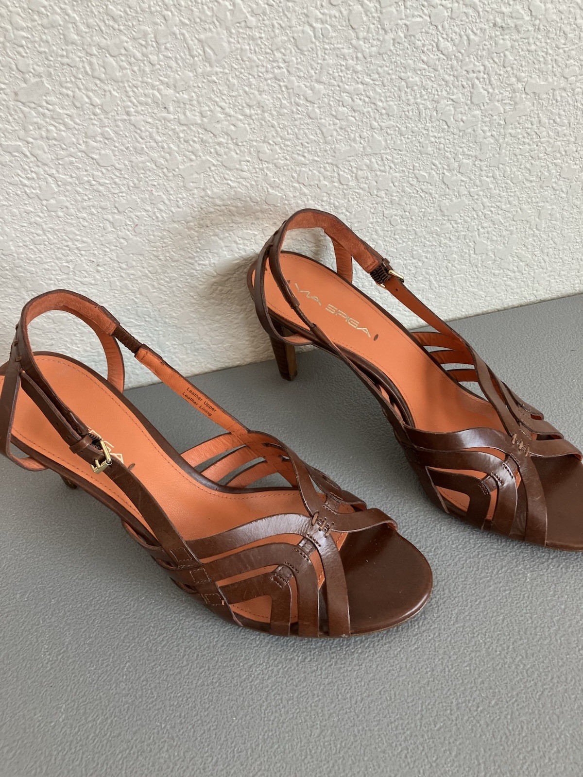 Via Spiga Leather Strappy Heeled Sandals Brown Cognac Womens 9M Italy