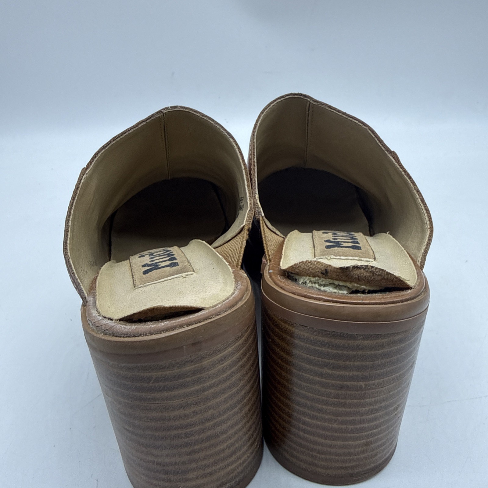 Mudd Mules 7M Brown Leather Square Toe Clogs Slide Chunky Platform Heels 90s Y2K